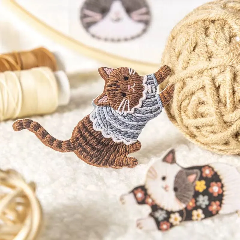 [6782-SECRET] 20 Stickers/Pack: Velvet embroidery cute pets (Observing cats in secret)